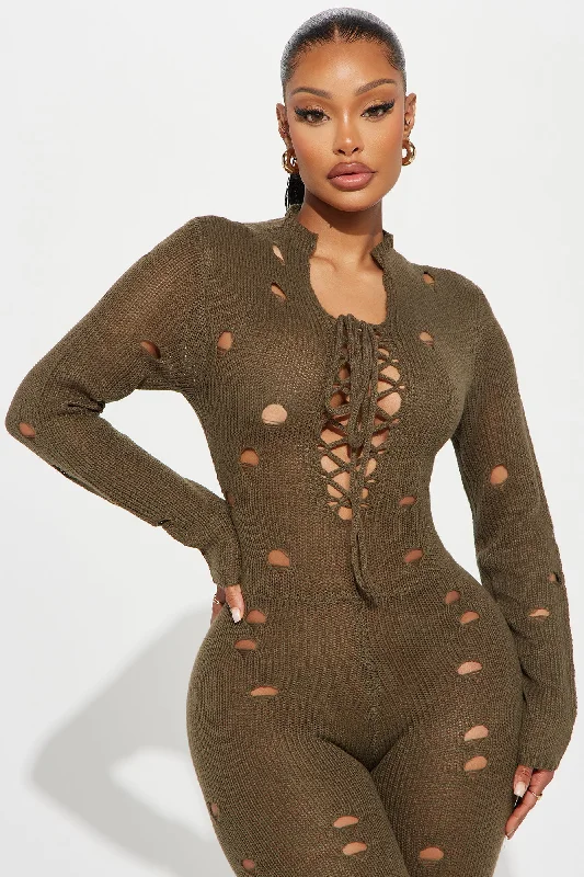 As Time Goes By Sweater Jumpsuit - Olive