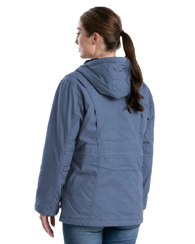 Berne Womens Softstone Washed Duck Utility Steel Blue 100% Cotton Coat