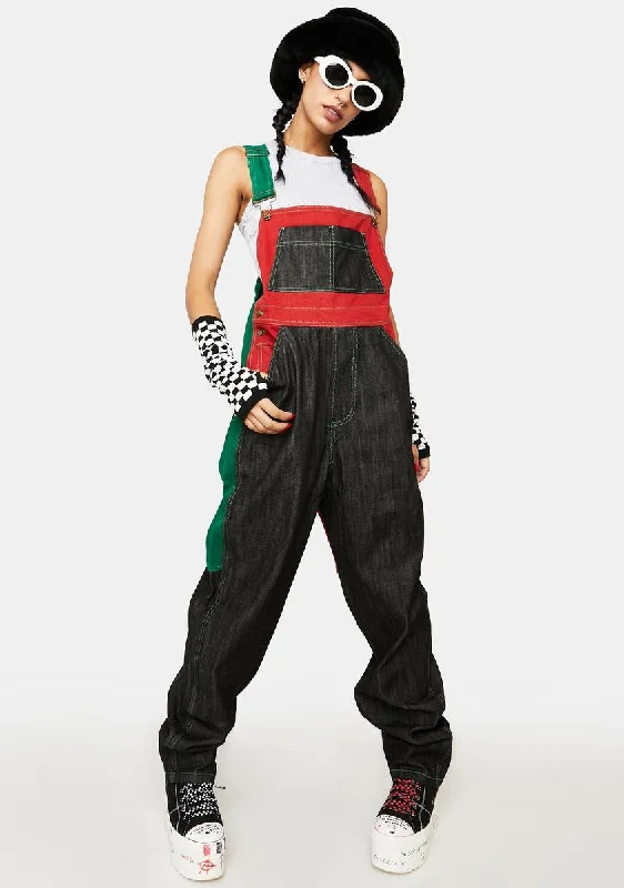 Color Block Denim Overalls