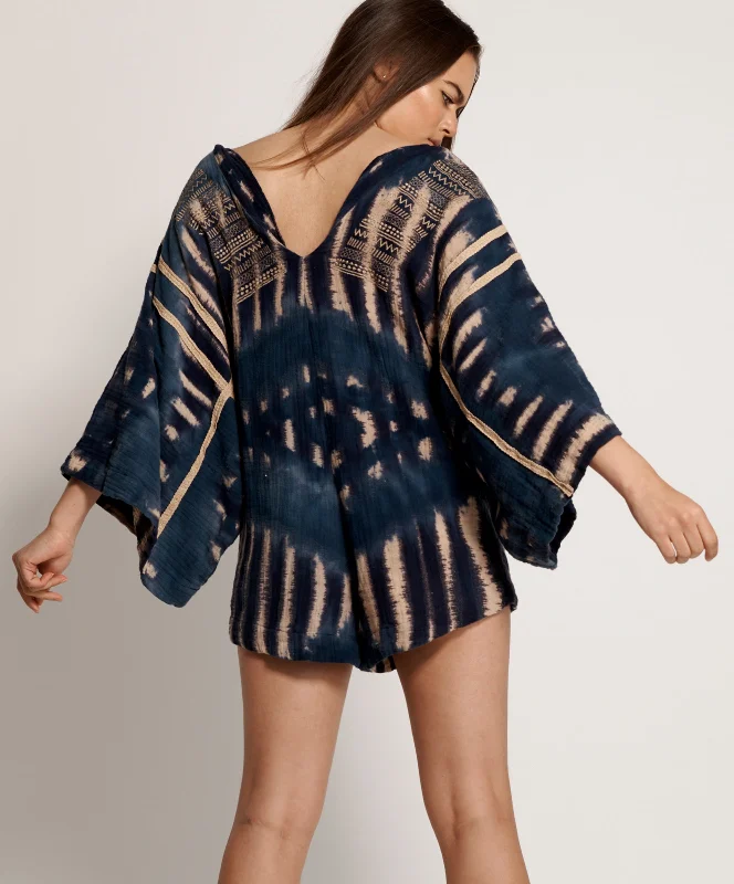 HAND TIE DYE SANTORINI EMBROIDERED PLAYSUIT