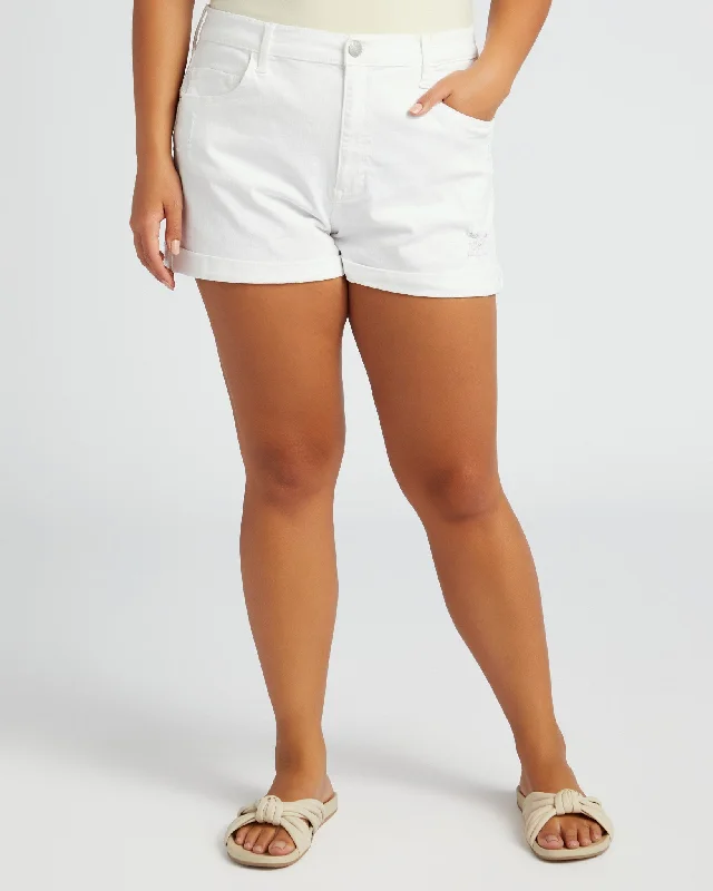 Plus Size High Rise Shorts With Rolled Up Hem and Distressing