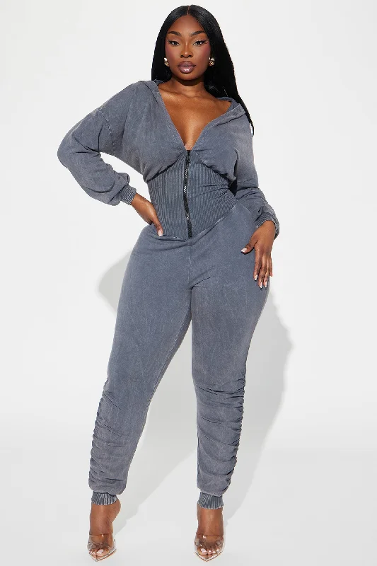 Invite Me Over Jumpsuit - Charcoal