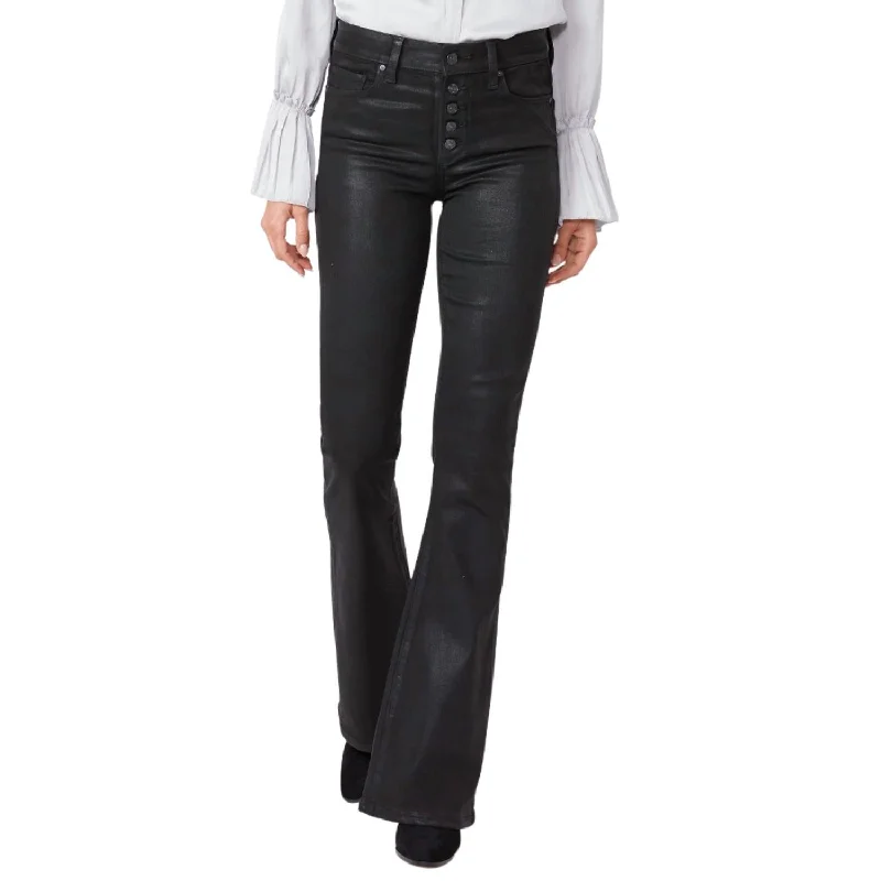 Lou Lou Coated High Rise Flare Jeans In Black