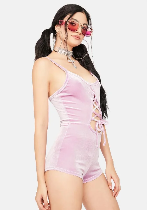 Mauve Changing Perspectives  Velour Lace Up Romper