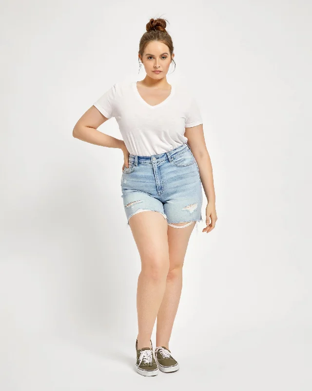 Plus Size High Rise Distressed Shorts