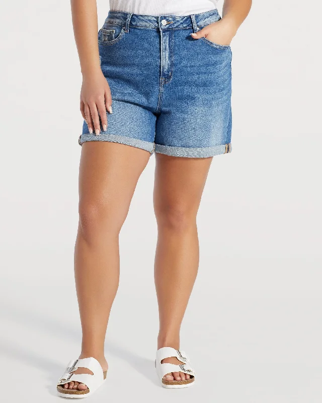 Plus Size Super High Rise Cuffed Mom Shorts