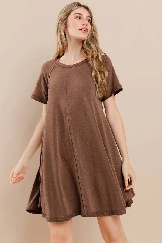 Mocha Solid T-shirt Mini Dress