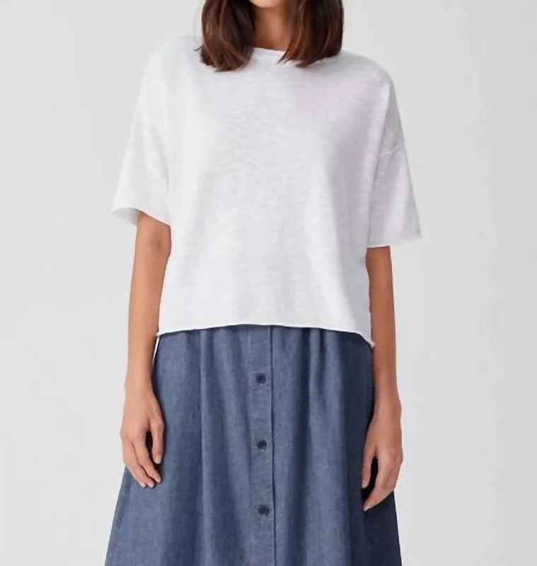 Organic Linen Cotton Slub Bateau Neck Top In White