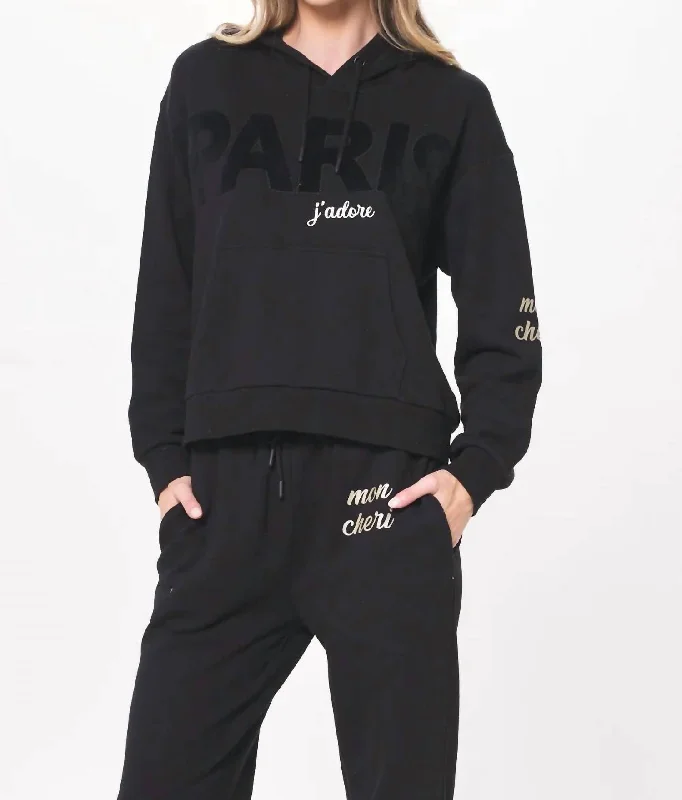 Paris Applique Hoodie In Black