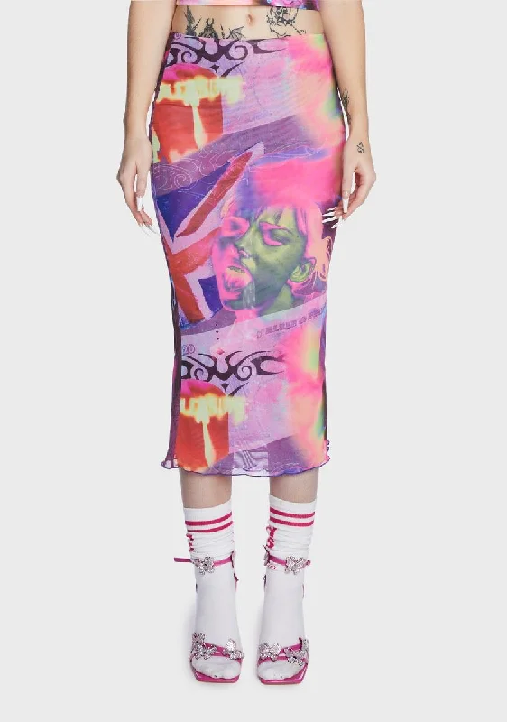 Pleasure Print Mesh Midi Skirt