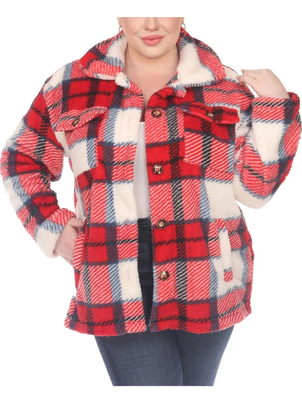 Plus Womens Faux Fur Plaid Faux Fur Coat