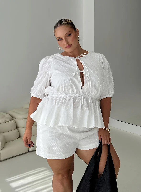 Puff Puff Peplum Top White Curve