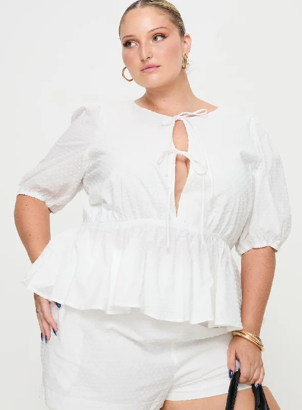 Puff Puff Peplum Top White Curve