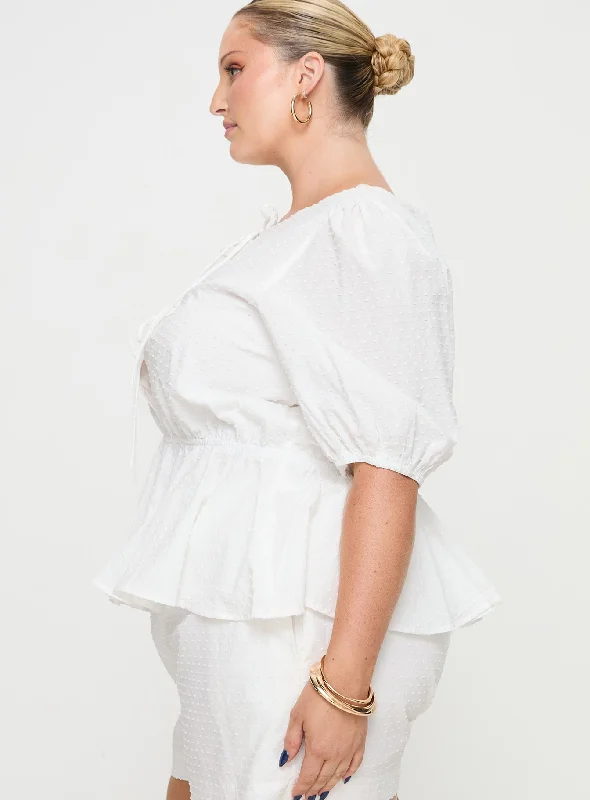 Puff Puff Peplum Top White Curve