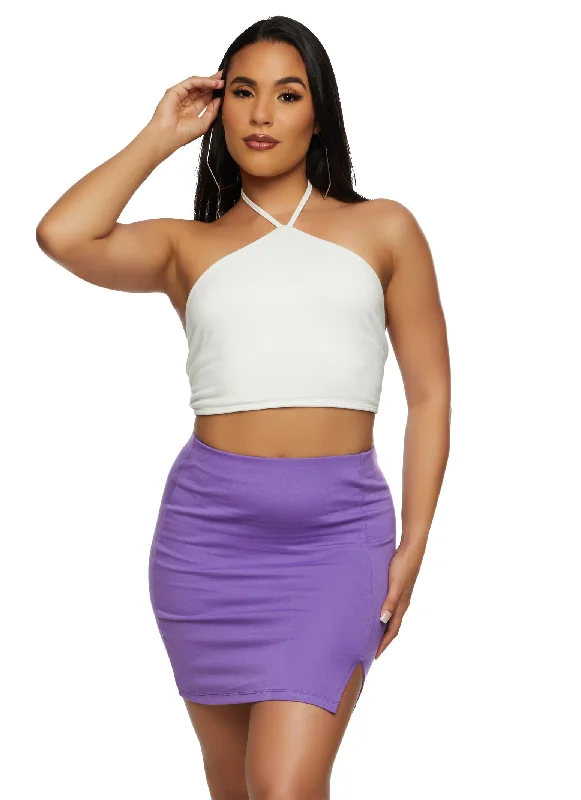 Split Hem High Waist Mini Skirt