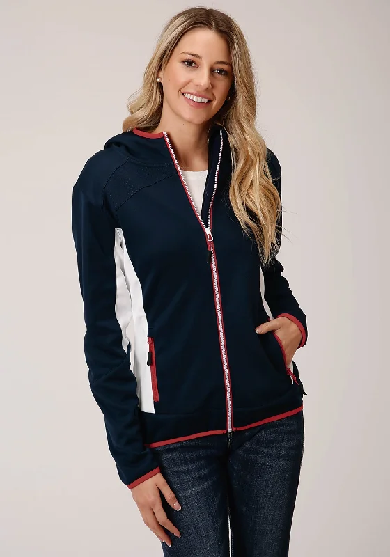 Roper Womens Navy/White Polyester Hooded Fleece Jacket