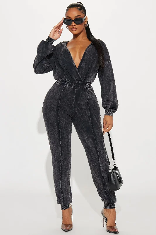 Sights On You Mineral Wash Jumpsuit - Black