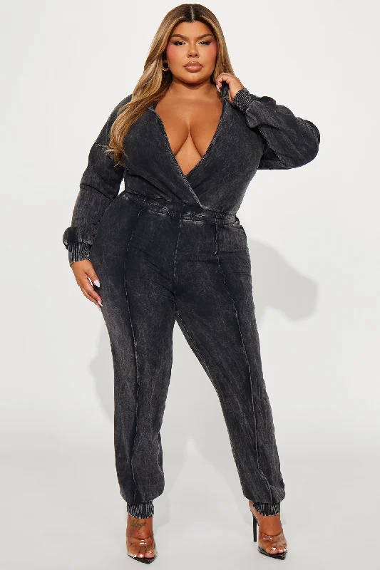 Sights On You Mineral Wash Jumpsuit - Black