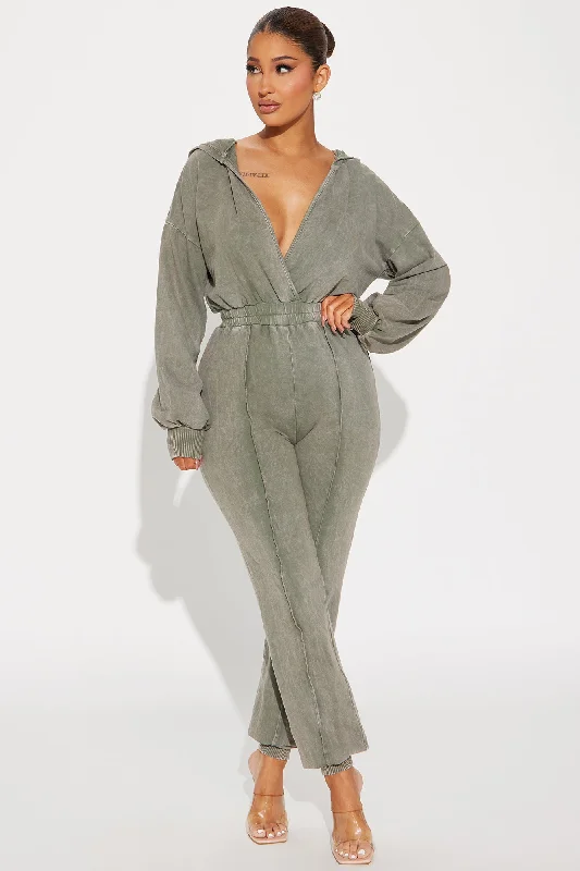 Sights On You Mineral Wash Jumpsuit - Olive