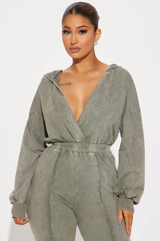 Sights On You Mineral Wash Jumpsuit - Olive