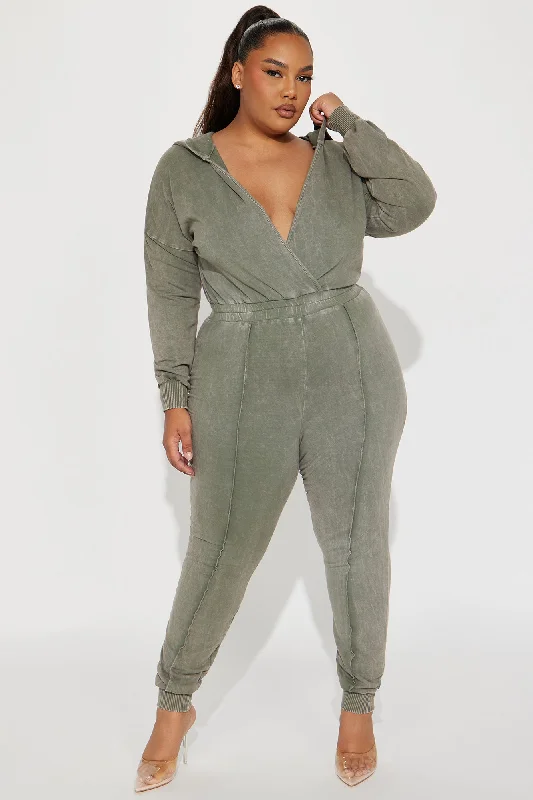 Sights On You Mineral Wash Jumpsuit - Olive