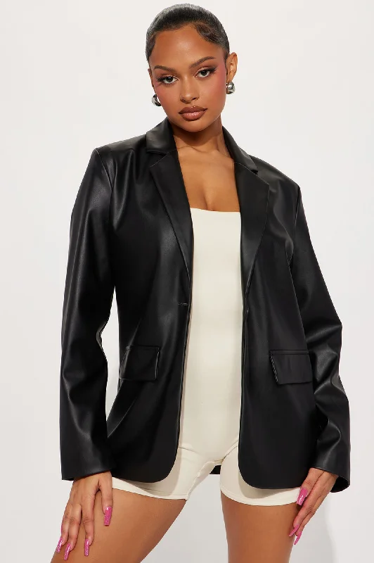 Simple Things Faux Leather Blazer - Black