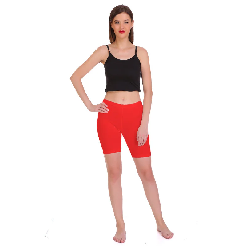 T.T. Pearl Women 100% Cotton Multipurpose Shorts Pack Of 2 Red & Skin