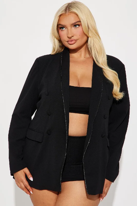 Talk Serious Rhinestone Blazer - Black