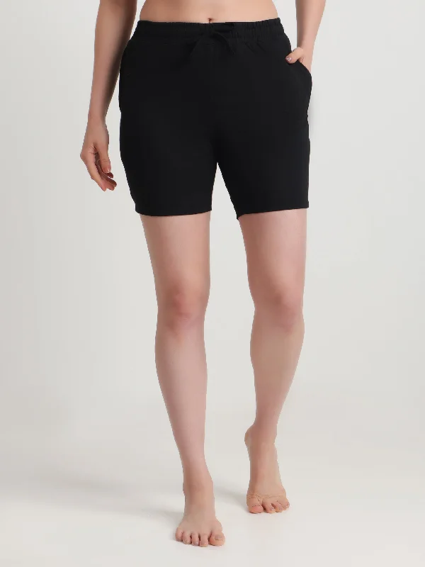 T.T. Women Regular Fit Poly Jersey Solid Short -Black