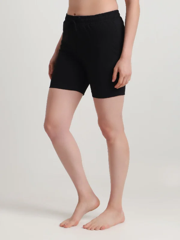 T.T. Women Regular Fit Poly Jersey Solid Short -Black