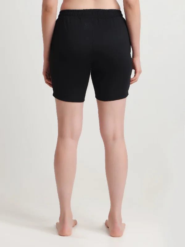 T.T. Women Regular Fit Poly Jersey Solid Short -Black