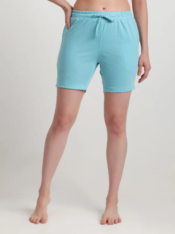 T.T. Women Regular Fit Poly Jersey Solid Short -Turquoise