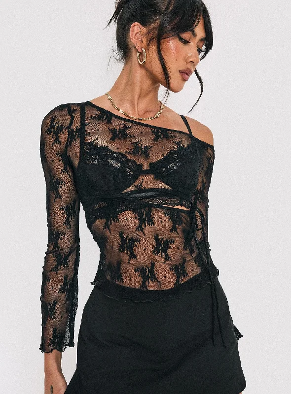 Velvera Long Sleeve Mesh Top Black