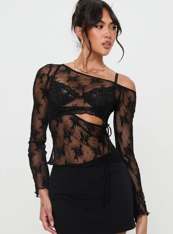 Velvera Long Sleeve Mesh Top Black