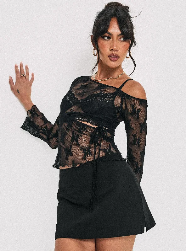 Velvera Long Sleeve Mesh Top Black