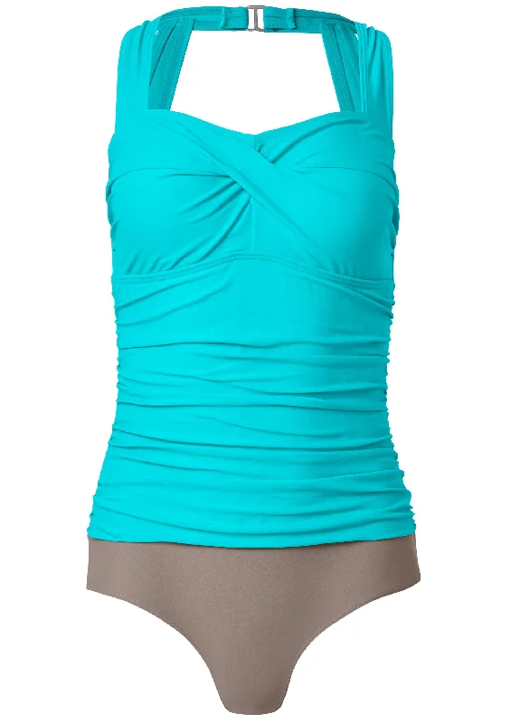 Slimming ruched one piece - Aqua Reef & Stone