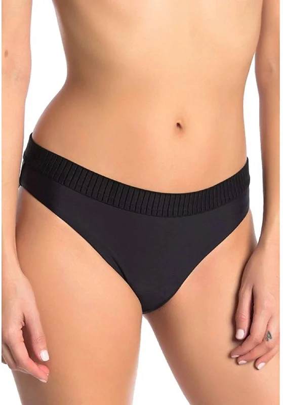 Midnight Gold Elastic Banded Teeny Low Rise Bikini Bottoms In Black