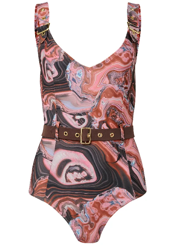 Belted strap one-piece - Vivid Geode