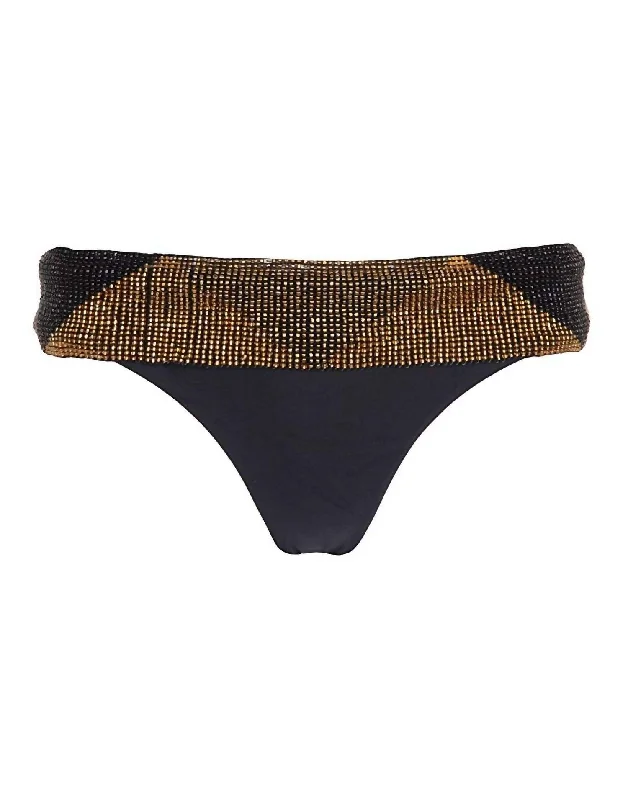 Women Intimate Lingerie Belted Teeny Bikini Panty Underwear In Black Gold