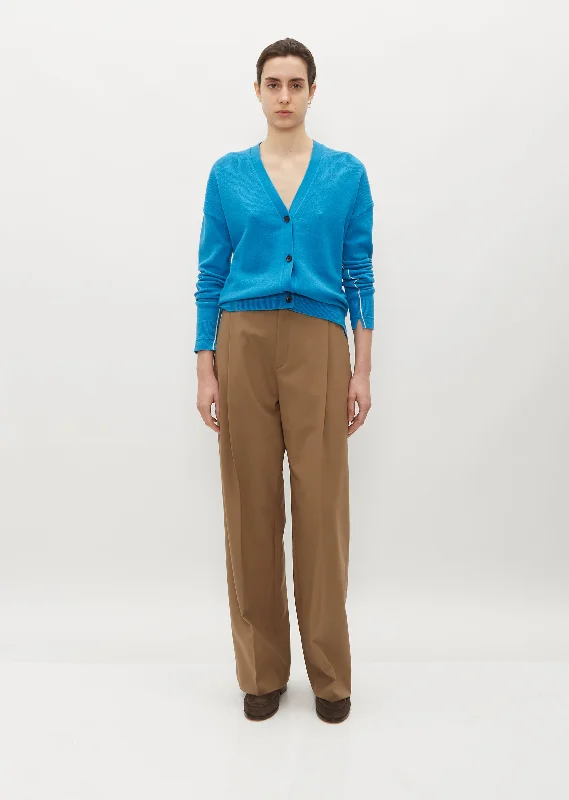 Mid Rise Pleat Front Wool Pant