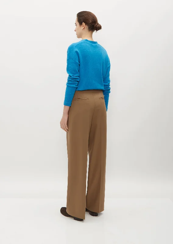 Mid Rise Pleat Front Wool Pant