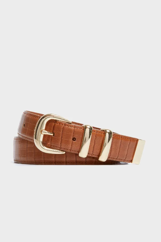 Brown Croc-Embossed Western Belt