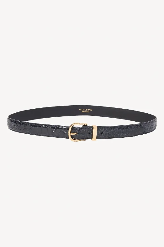 Louise Belt - Alligator Embossed Calfskin - Black/Brass