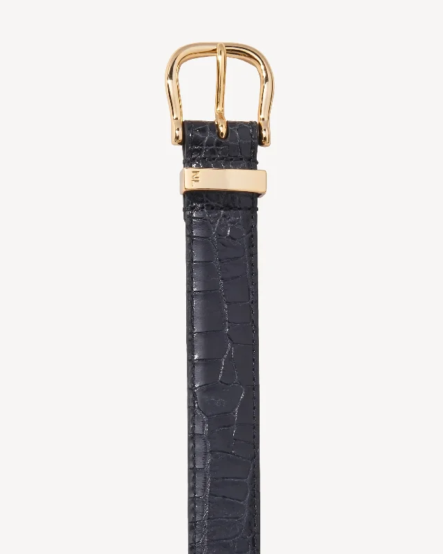 Louise Belt - Alligator Embossed Calfskin - Black/Brass