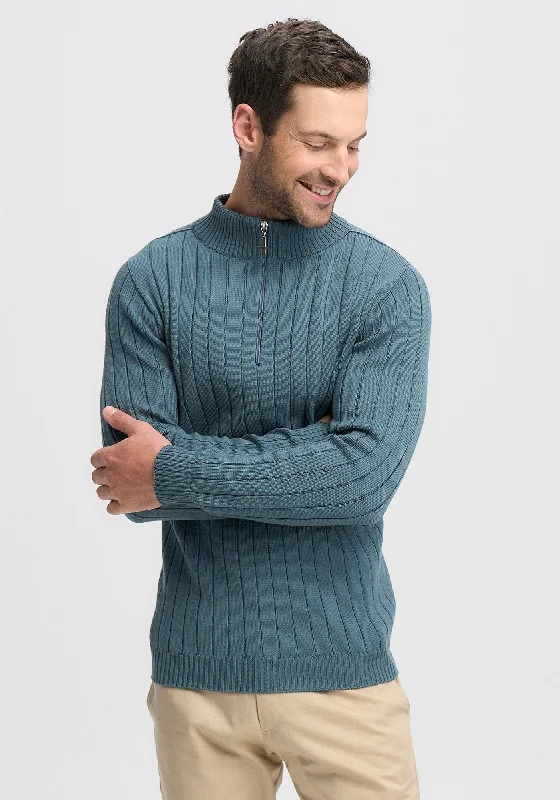 Mens Finn Merino Zip Sweater - Bluestone