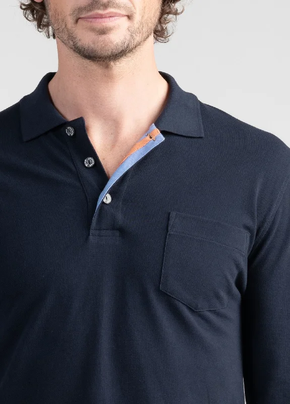 Mens L/S Polo - Navy/Larkspur