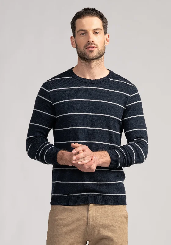 Mens Ned Striped Crew - Dark Navy/Fog