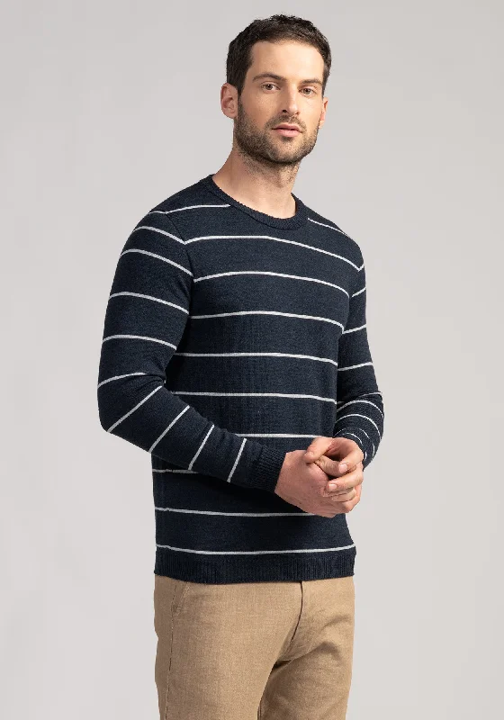 Mens Ned Striped Crew - Dark Navy/Fog