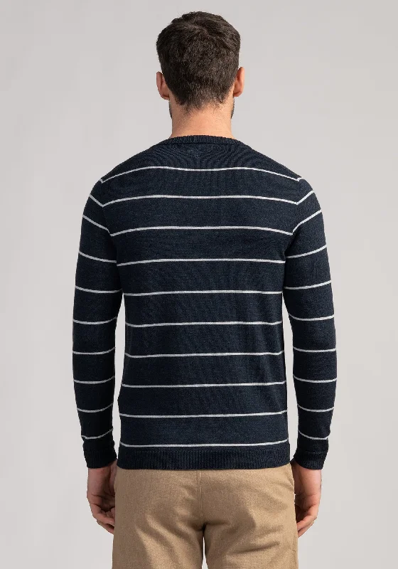 Mens Ned Striped Crew - Dark Navy/Fog