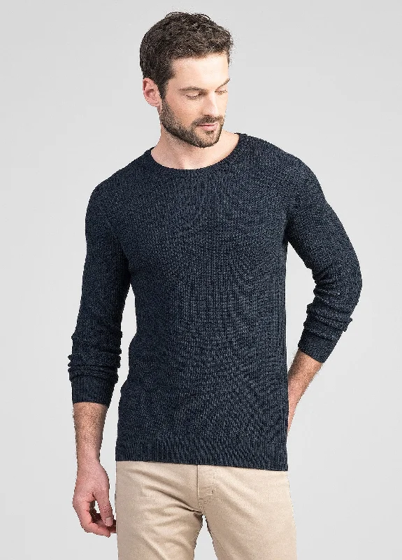 Mens Textured Rib Crew - Dark Navy